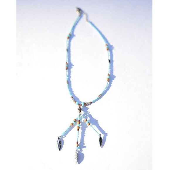 Vintage 70's Navajo Beaded Feather Necklace - Picture 1 of 8